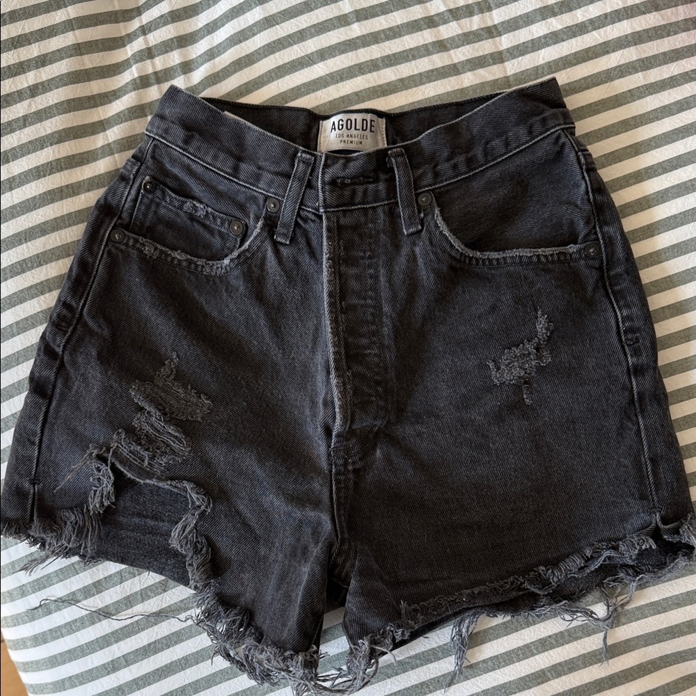 Agolde Black Distressed High-Rise Jean Shorts